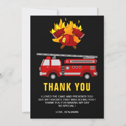 Fire Truck Birthday Party Thank You Card