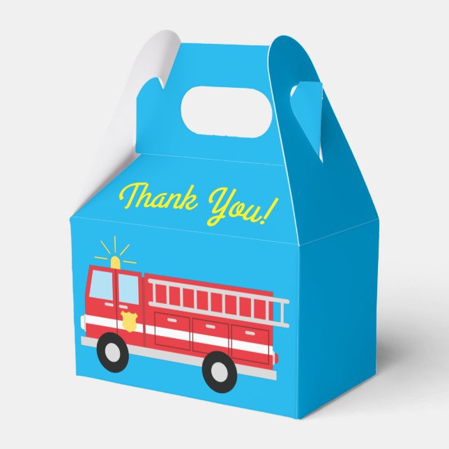 Fire Truck Birthday Party Thank You Favor Boxes (Front Side)