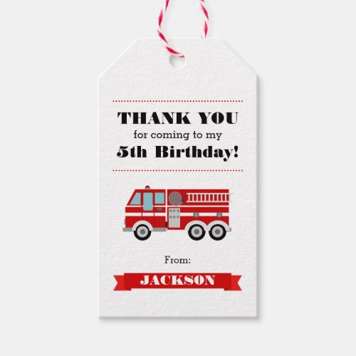 Fire Truck Birthday Party Thank You Favor Gift Tags