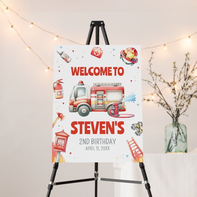 Fire Truck Birthday Party Welcome Sign (In Situ (Stand))