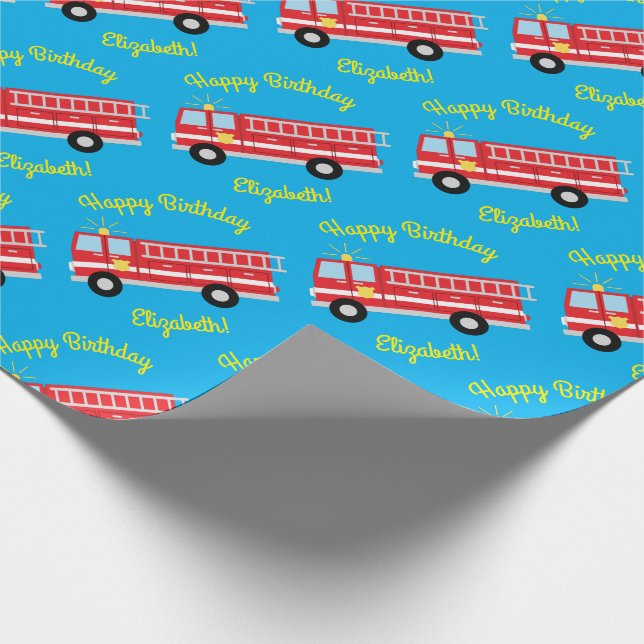 Fire Truck Birthday Party  Wrapping Paper (Corner)