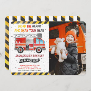 Fire Truck Birthday Photo Invitations