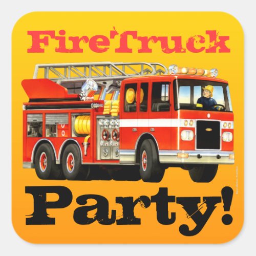 Fire Truck Birthday Square Sticker