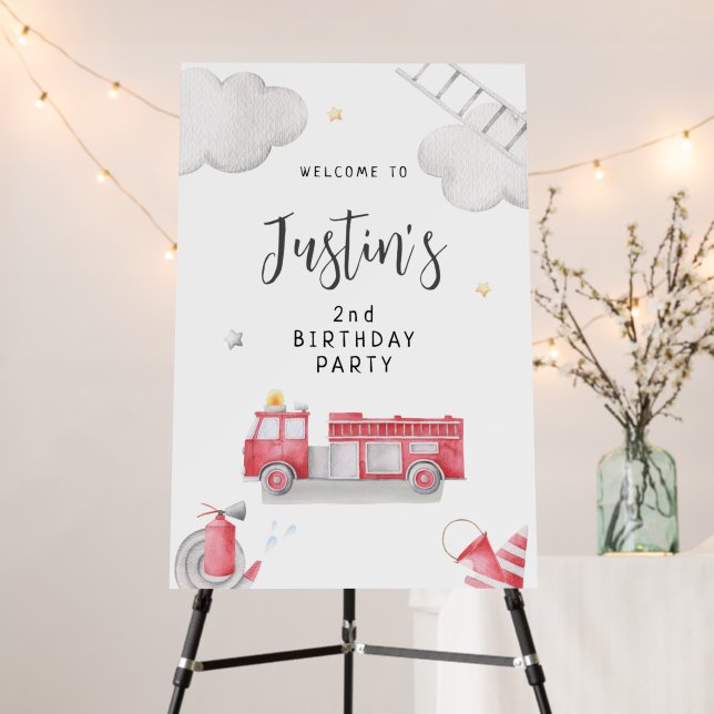 Fire truck Birthday Welcome Sign, fire station Foam Board (In Situ (Stand))
