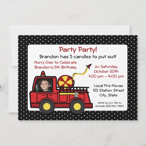 Fire Truck Birthday with Photo Invitation
