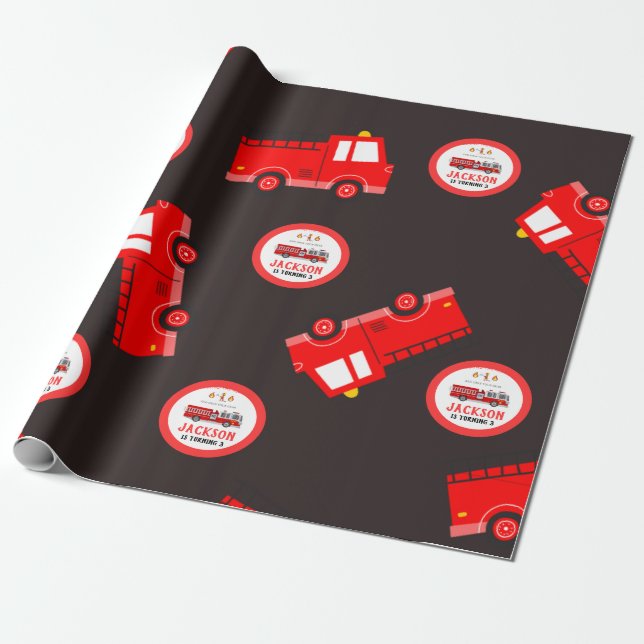 Fire truck Birthday Wrapping Paper (Unrolled)