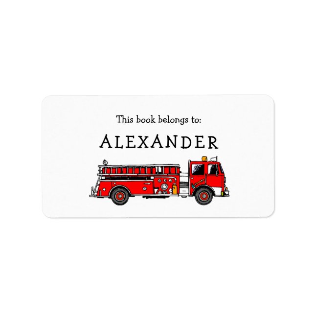Fire Truck bookplate library book label (Front)