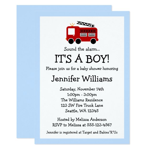 Fire Truck Boy Baby Shower Invitations