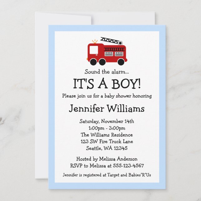 Fire Truck Boy Baby Shower Invitations (Front)