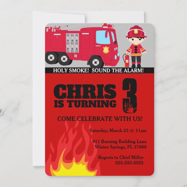 Fire Truck Boy Birthday Invitation (Front)