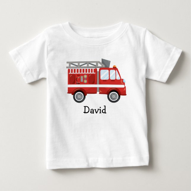 Fire Truck Boy First Birthday Firefighter Baby T-Shirt (Front)