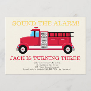 Fire Truck Boys Birthday Invitation