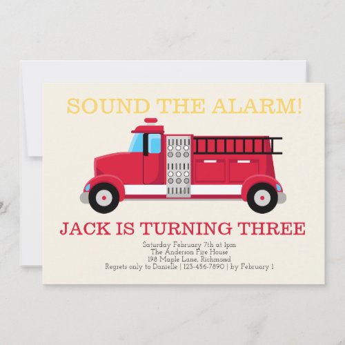 Fire Truck Boys Birthday Invitation