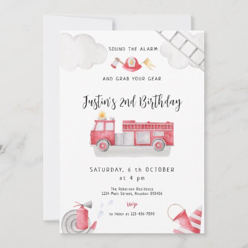 Fire truck call all units Birthday Boy  Invitation