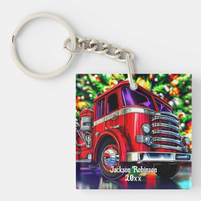  Fire Truck  Christmas Keychain (Front)