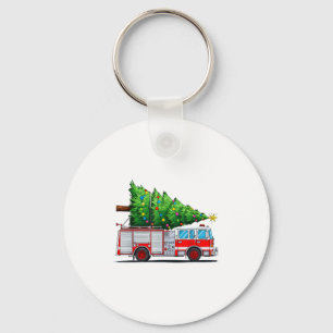 Fire Truck Christmas Tree Xmas Lights Firefighter Keychain