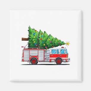 Fire Truck Christmas Tree Xmas Lights Firefighter Magnet