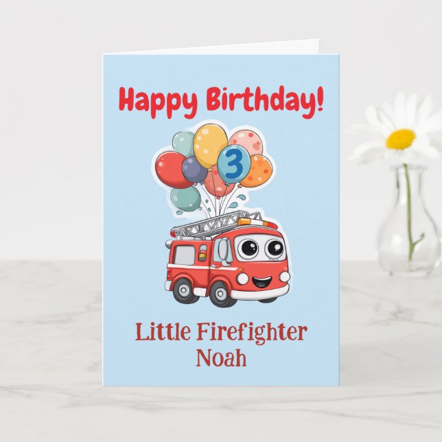 Fire Truck Congratulations, Personalized Birthday Card (Small Plant)