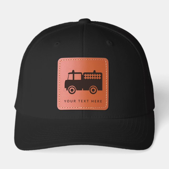 Fire Truck Construction Trucks Leather Patch Hat (Front)