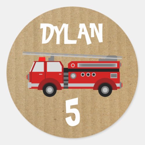 Fire truck Craft Paper Card Party Birthday Classic Round Sticker