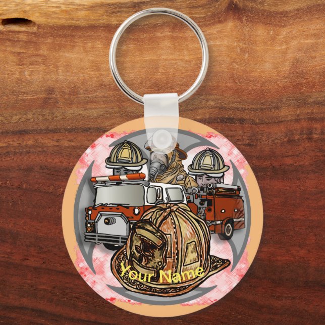 Fire Truck Cross Firefighter  Keychain (Front)