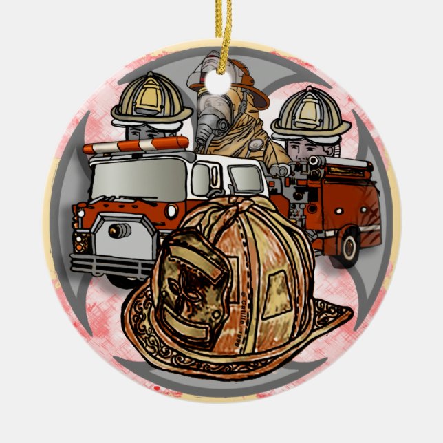 Fire Truck Cross firefighter ornament (Front)
