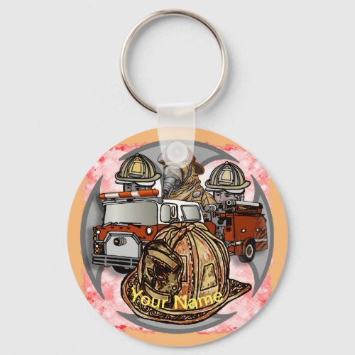 Fire Truck Cross Helmet custom name keychain