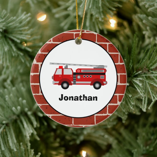 Fire Truck Custom Ceramic Ornament (Tree)