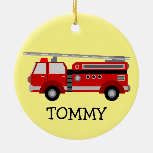 Fire Truck Design Ceramic Ornament (Back)
