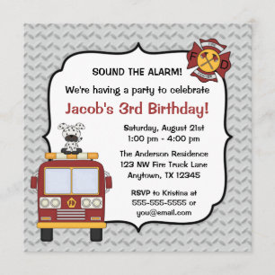 Fire Truck Dog Birthday Party Invitations