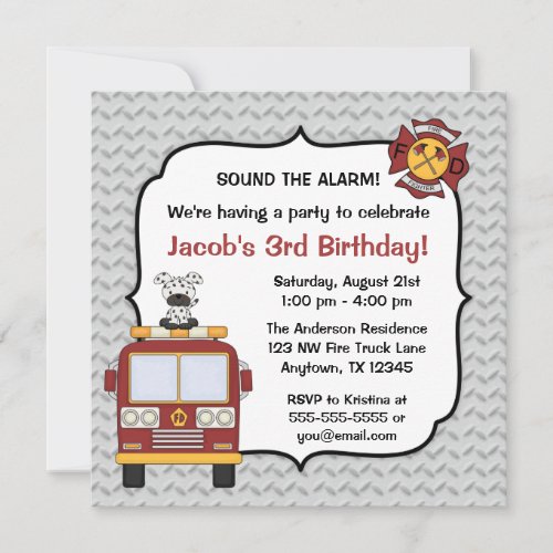 Fire Truck Dog Birthday Party Invitations