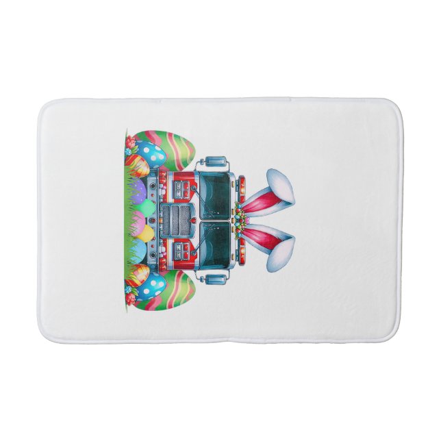 Fire Truck Easter Bunny Ears Firefighter Easter Eg Bath Mat (Front)