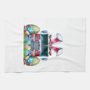 Fire Truck Easter Bunny Ears Firefighter Easter Eg Kitchen Towel