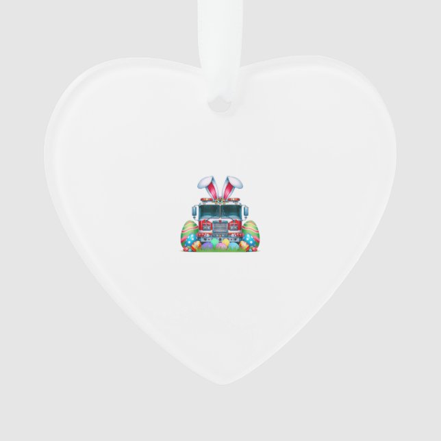 Fire Truck Easter Bunny Ears Firefighter Easter Eg Ornament (Front)