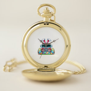 Fire Truck Easter Bunny Ears Firefighter Easter Eg Pocket Watch