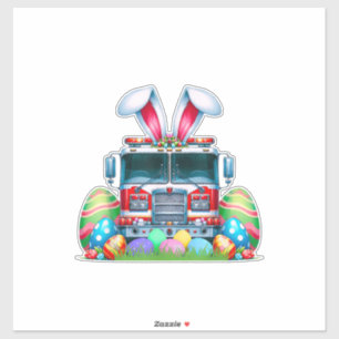Fire Truck Easter Bunny Ears Firefighter Easter Eg Sticker