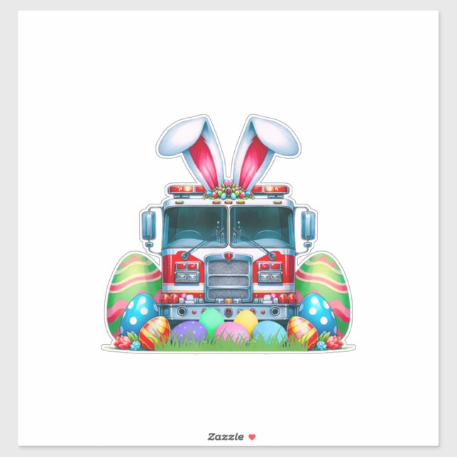 Fire Truck Easter Bunny Ears Firefighter Easter Eg Sticker (Sheet)