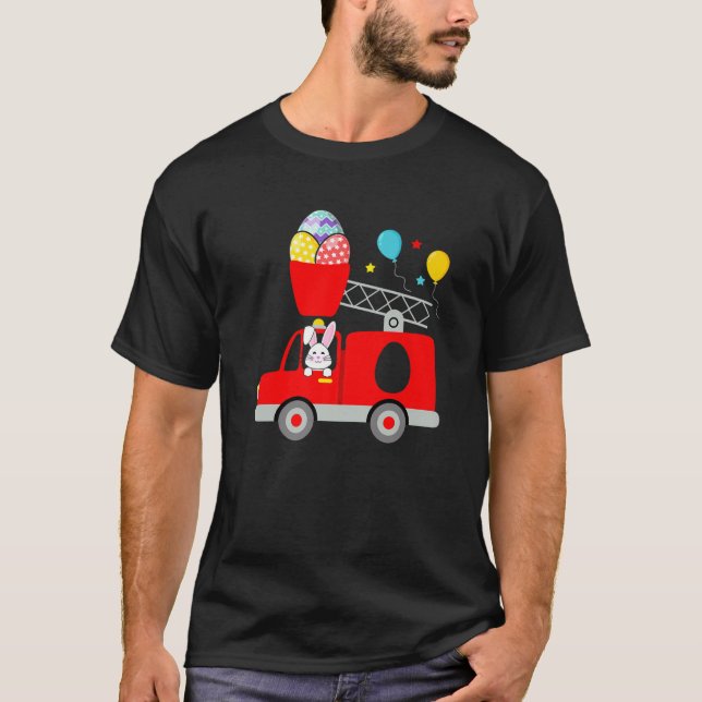 Fire Truck Easter Egg Cute Bunny Firefighter Toddl T-Shirt (Front)