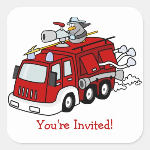 Fire Truck Engine Birthday Party Custom Wording Square Sticker
