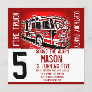 Fire Truck Engine Firefighter Birthday Invitations