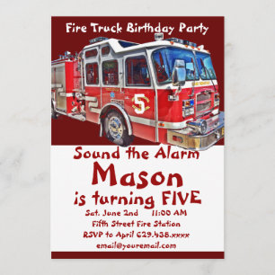 Fire Truck Engine Firefighter Birthday Invitations
