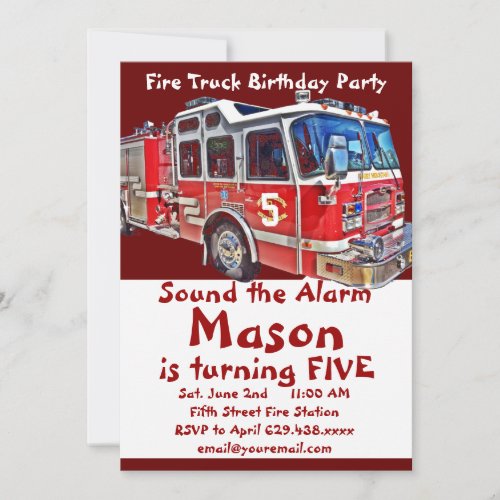 Fire Truck Engine Firefighter Birthday Invitations