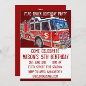 Fire Truck Engine Firefighter Birthday Invitations (Front/Back)