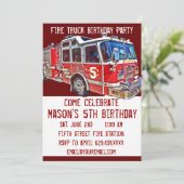 Fire Truck Engine Firefighter Birthday Invitations (Standing Front)