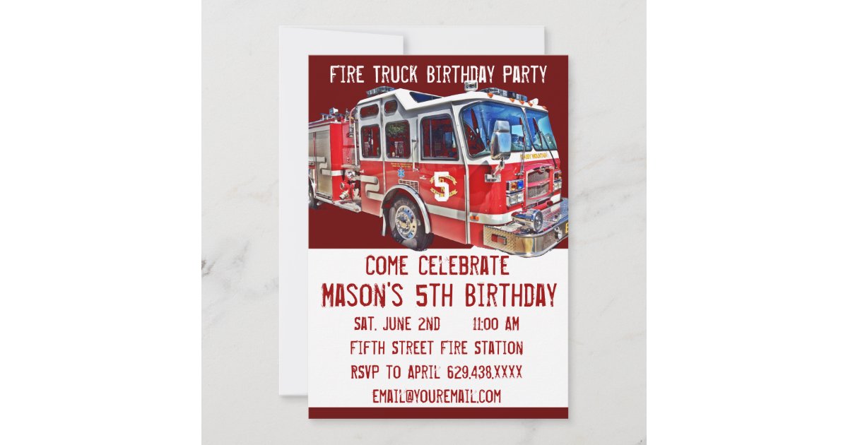 Firefighter Invitation Firetruck Invite Firefighter Birthday 