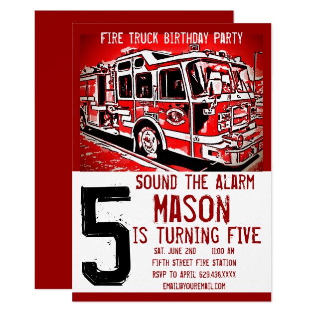 Firefighter Invitation Firetruck Invite Firefighter Birthday 