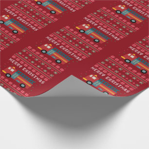 Fire Truck Engine Ugly Christmas Sweater Wrapping Paper