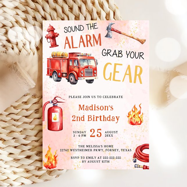 Fire Truck Fire Engine 2nd Birthday Party Invitation (Creator Uploaded)