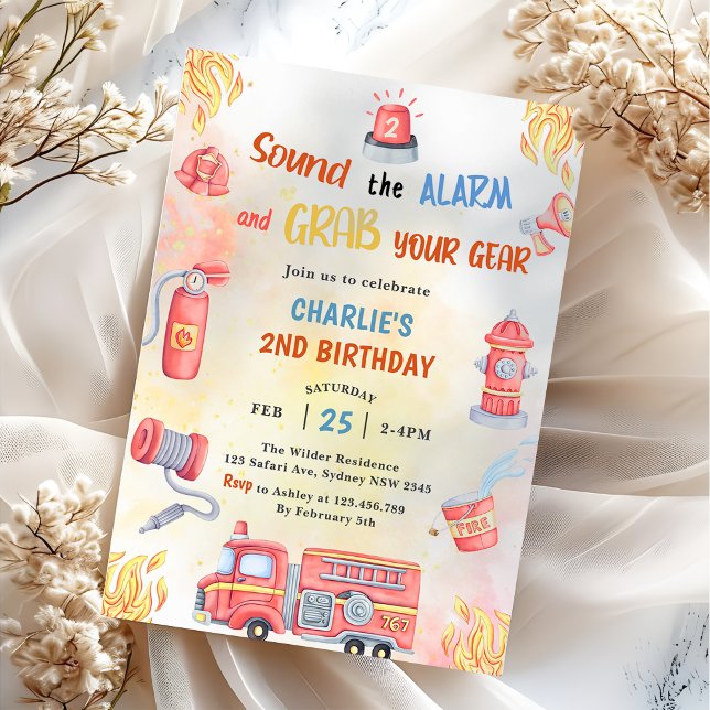 Fire Truck Fire Engine 2nd Birthday Party Invitation (Creator Uploaded)