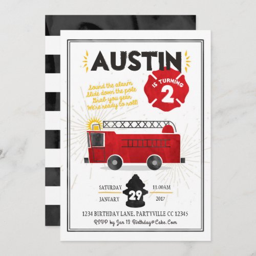 Fire Truck Fire Engine Birthday Invitation